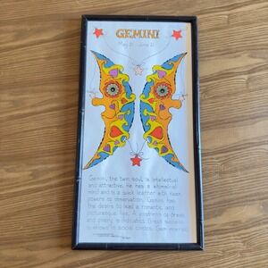 Vintage 1967 Gemini Zodiac Wall Art Margo Johnson Mid Century Print 16.5"